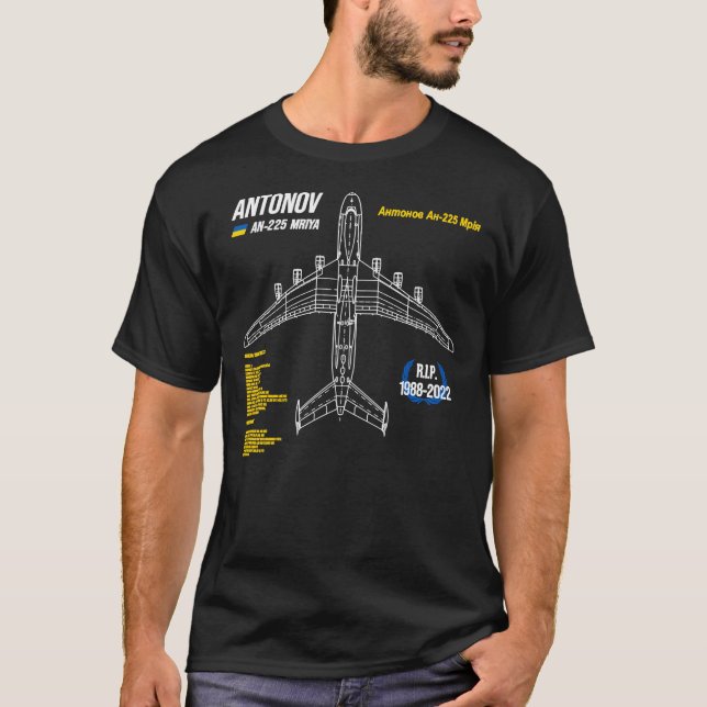 AN-225 Antonov Mriya Cargo Plane RIP Poster Classi T Shirt (Framsida)
