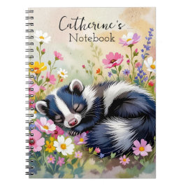 An Adorable Skunk Napping in Flowers Personalized Anteckningsbok