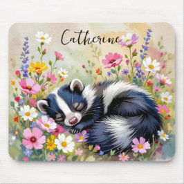 An Adorable Skunk Napping in Flowers Personalized Musmatta