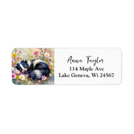 An Adorable Skunk Napping in Flowers   Returadress Etikett