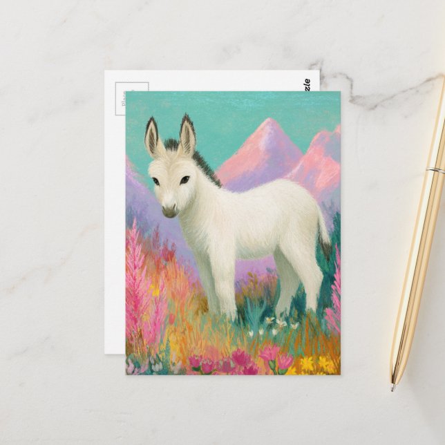 An Adorable White Donkey Vykort (Fram/Back In Situ)