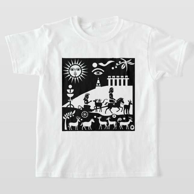 An ancient-style illustration t shirt (Laydown)