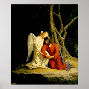 An Angel Comforting Jesus av Carl Bloch Poster