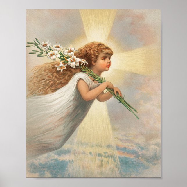 An angel in the sky holding lilies christmas poster (Framsidan)