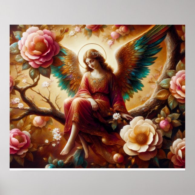 An Angel Sitting on a Tree Limb With Regal Wings Poster (Framsidan)