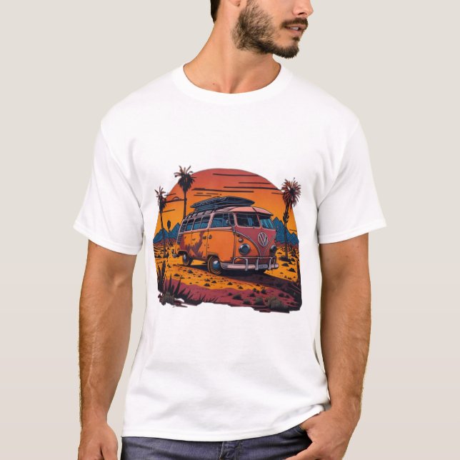An artistic depiction of a retro VW bus T Shirt (Framsida)