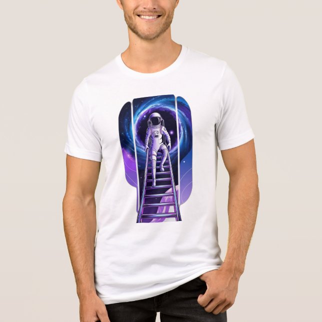 An astronaut climbing a ladder leading into a port t shirt (Framsida)