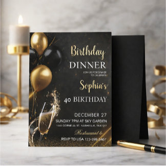 An elegant black birthday invitation inbjudningar