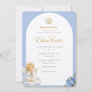 An Elegant Blue & Gold Baptism invitation Inbjudningar