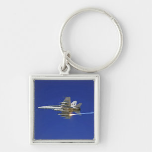 An F/A-18C Hornet Fyrkantig Silverfärgad Nyckelring