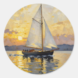 An Impasto Illustration of a Sailboat at Sunset Runt Klistermärke