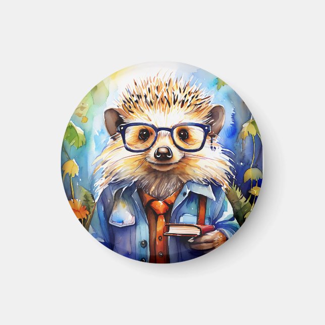 an intelligent watercolor Hedgehog Magnet (Framsidan)