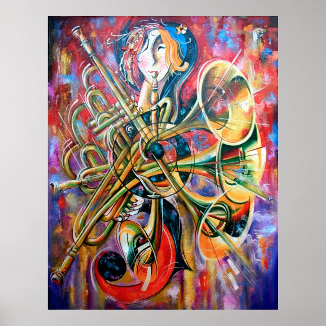 An oil painting on canvas. Music, the girl plays m Poster (Framsidan)