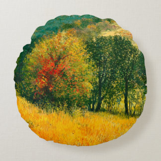 An oil painting on canvas of a seasonal autumn rur rund kudde