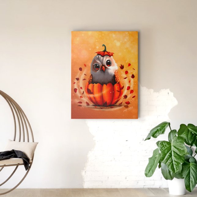 An Owl's Echo: Autumn's Guardian Canvastryck (Stylized preview of the canvas. A perfect enchanting touch for your cozy home decor)