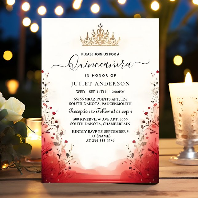 An Shock rosa Tiara Black Snöre Red Quinceanera Inbjudningar (Skapare uppladdad)