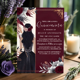 An Silver Plum Snöre Gown Boho Burgundy Quinceaner Inbjudningar