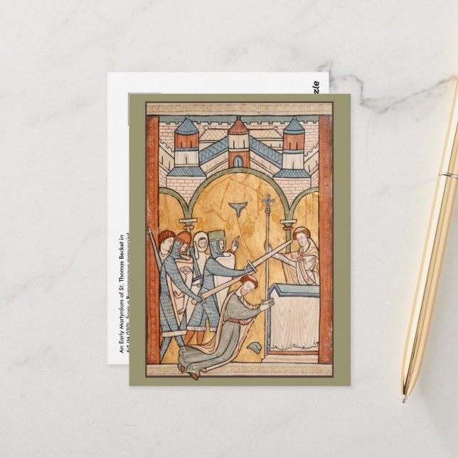 An Tidigt Martyrdom of St Thomas Becket in Art Vykort (Fram/Back In Situ)