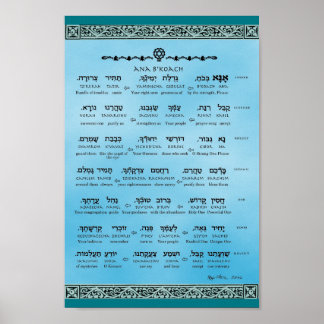 Ana b"Koach ~ Hebrew ~ English ~ Transliteration Poster