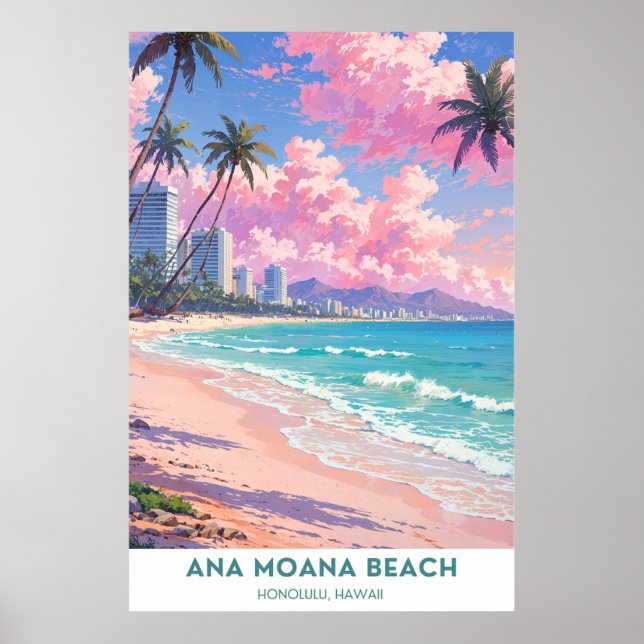 Ana Moana Beach, Beval Honolulu, Hwaii Beach Poster (Framsidan)