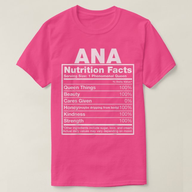 Ana Nutrition Facts Ana Namn Birthday T Shirt (Design framsida)