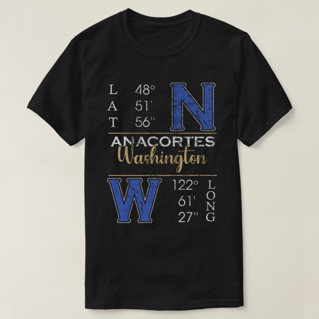 Anacortes WASHINGTON Latitude och longitud T Shirt (Design framsida)