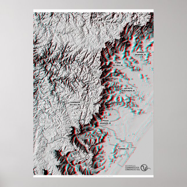 Anaglyph Karta - Geopark-använda 3D-glas Poster (Framsidan)