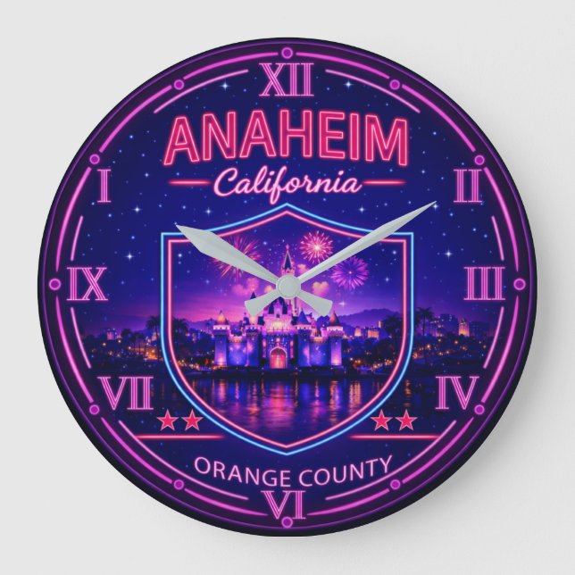 Anaheim California Neon Castle Orange County Stor Klocka (Framsida)