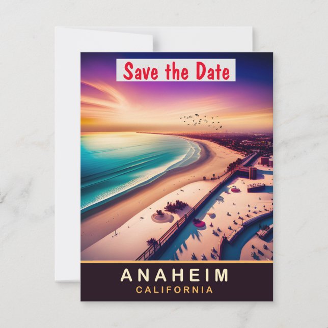 Anaheim Kalifornien Strand Solnedgång Bröllopsinbj Spara Datumet (Framsida)