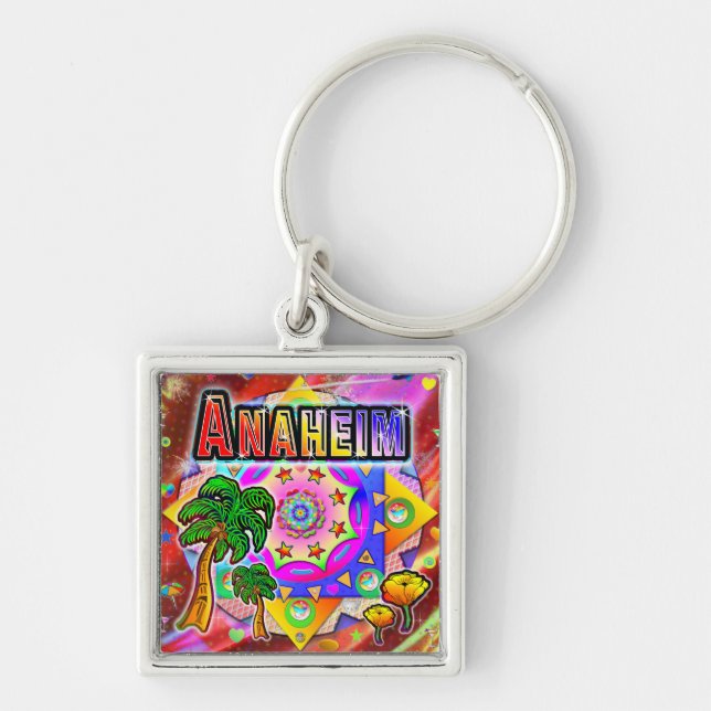 Anaheim Tropical Vänends Keychain Fyrkantig Silverfärgad Nyckelring (Framsidan)