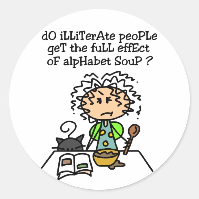 Analfabeter i Humor Runt Klistermärke (Framsida)