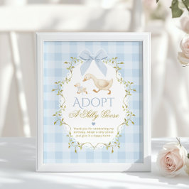 Anamma en dum gås Blå Gingham 1-årsdag Poster