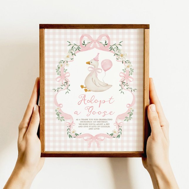 Anamma en gås Rosa Bow Gingham Födelsedagsdekorati Poster (Skapare uppladdad)