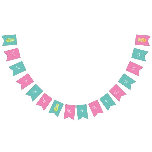 Ananafrukter Rosa Grattis på födelsedagen Bunting  Vimplar (Alla)