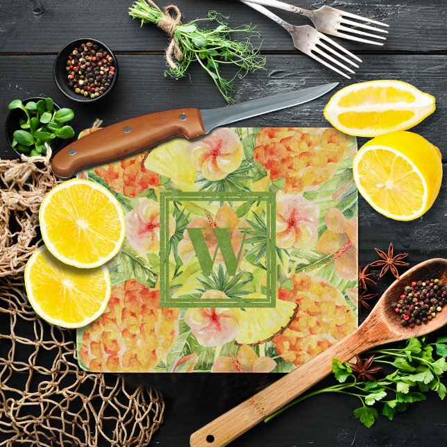 Ananas (Monogrammed Pineapples Glass Cutting Board, more sizes in our store)