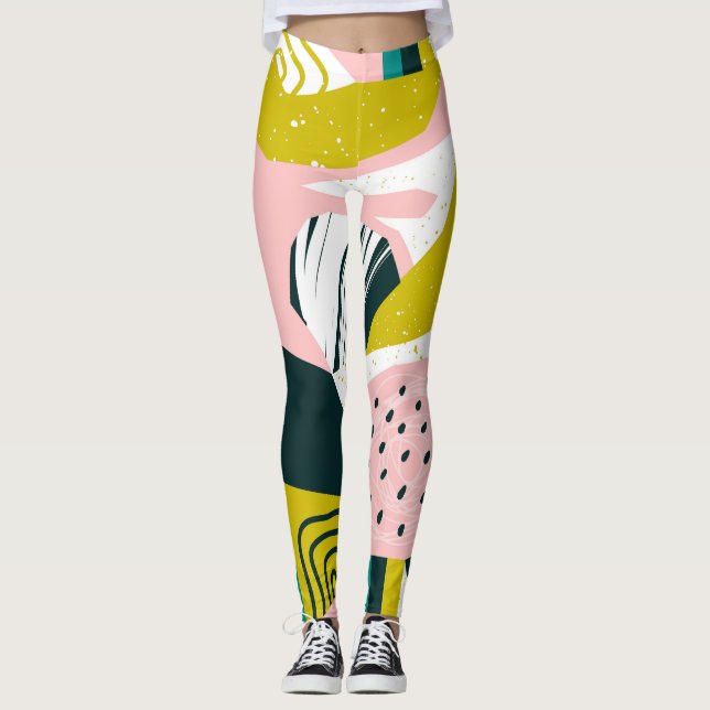 Ananas Abstrakt: Färgfläckfritt, sömlöst lappverk Leggings (Framsida)