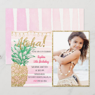 Ananas Aloha Birthday-inbjudan med foto Inbjudningar