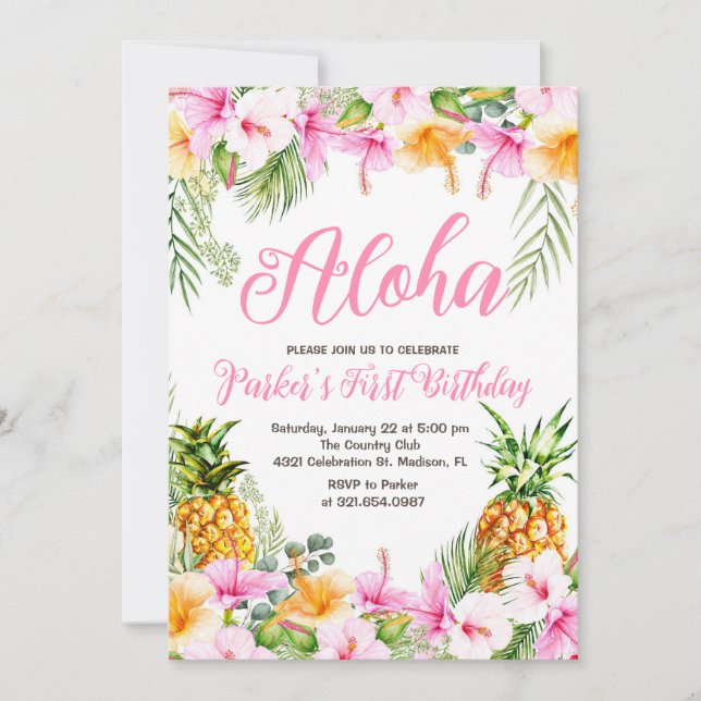 Ananas Aloha Första Födelsedagsfesten Inbjudningar (Framsida)