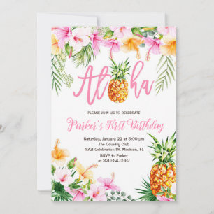 Ananas Aloha Första Födelsedagsfesten Inbjudningar