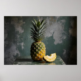 Ananas & Ananasskiva Rustik Grunge Foto Poster