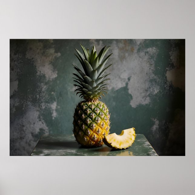 Ananas & Ananasskiva Rustik Grunge Foto Poster (Framsidan)