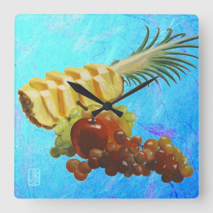 Ananas, äpple, päron, druvor, akryl, köks fyrkantig klocka