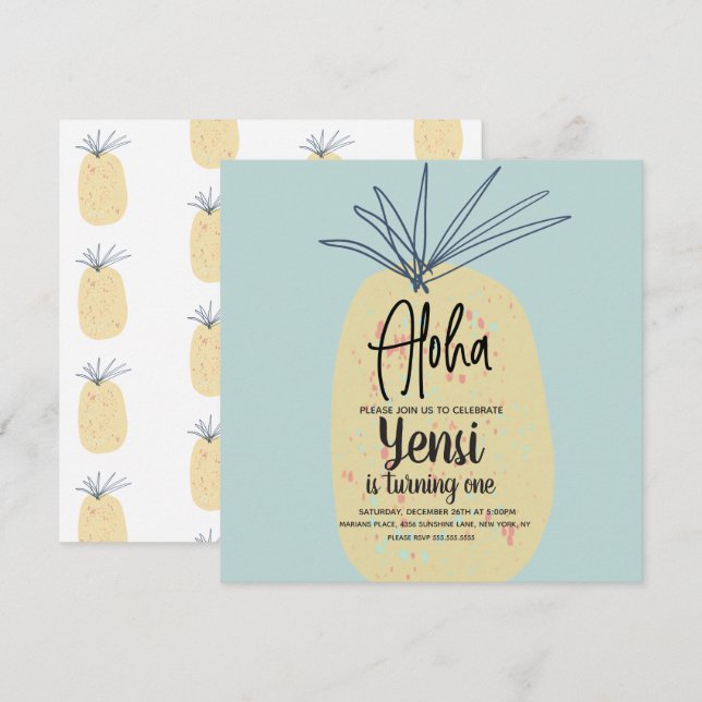 Ananas Art Birthday Tropical Summer Aloha (Fram/baksida)