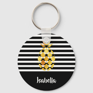 Ananas av svart och vitt rand med namn nyckelring