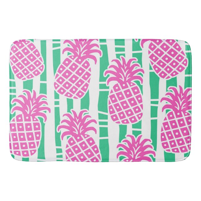 Ananas Bamboo Rand Rosa och Grönt Mönster Badrumsmatta (Framsidan)