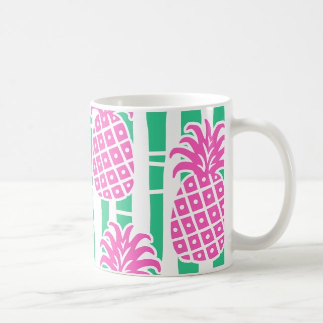 Ananas Bamboo Rand Rosa och Grönt Mönster Kaffemugg (Höger)