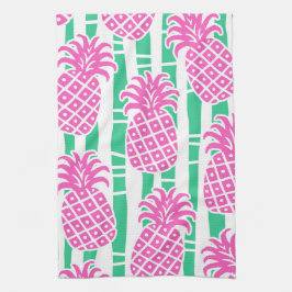 Ananas Bamboo Rand Rosa och Grönt Mönster Kökshandduk