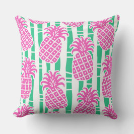 Ananas Bamboo Rand Rosa och Grönt Mönster Kudde