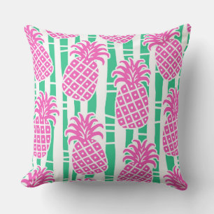 Ananas Bamboo Rand Rosa och Grönt Mönster Kudde