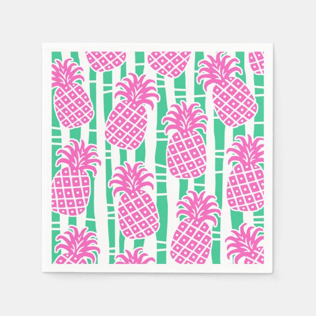 Ananas Bamboo Rand Rosa och Grönt Mönster Pappersservett (Framsidan)